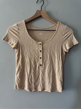 American Eagle | Ribbed Henley Scoop Neck Top | XS